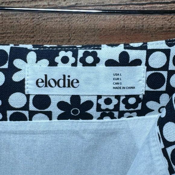 🌻ELODIE Checkered Flower A-Line Mini Skirt Navy White size Large Geometric - Picture 3 of 5